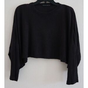 Shirin Guild Women's Sz S US Black Linen Boxy Cropped 3/4 Sleeve Shirt Top